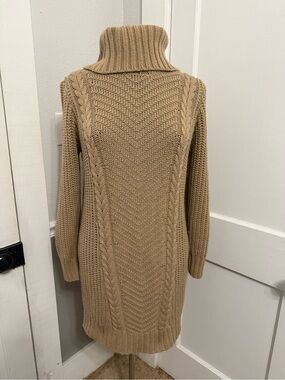 Forever 21 Camel Cable Knit Turtleneck Sweater Dress
